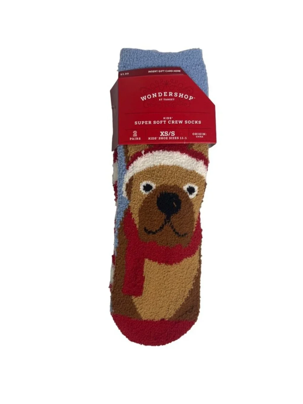 Wondershop Kids Super Soft Crew Christmas Dog Socks 2 Pk Size XS/S